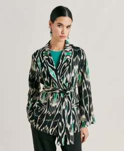 Donne Momonì Giacche-Giacca Cristal In Viscosa Lino - Nero Multicolor