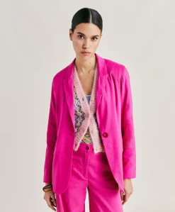 Donne Momonì Giacche-Giacca Lunel In Lino Cotone - Fucsia