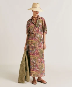 Donne Momonì Gonne-Gonna Olla In Crepe De Chine - Oliva Multicolor