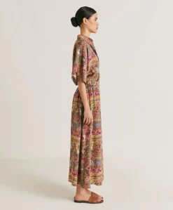 Donne Momonì Gonne-Gonna Olla In Crepe De Chine - Oliva Multicolor