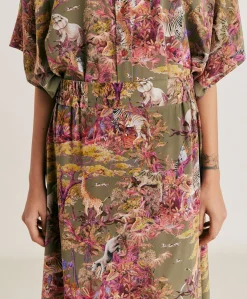 Donne Momonì Gonne-Gonna Olla In Crepe De Chine - Oliva Multicolor