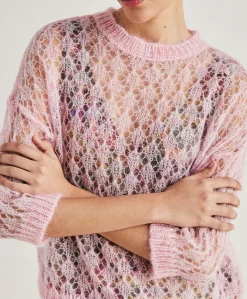Donne Momonì Maglieria-Maglia Campanula In Soft Mohair - Rosa Baby