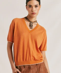 Donne Momonì Maglieria-Maglia Edie In Lino - Arancio