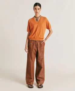 Donne Momonì Maglieria-Maglia Edie In Lino - Arancio