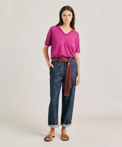 Donne Momonì Maglieria-Maglia Edie In Lino - Ciclamino