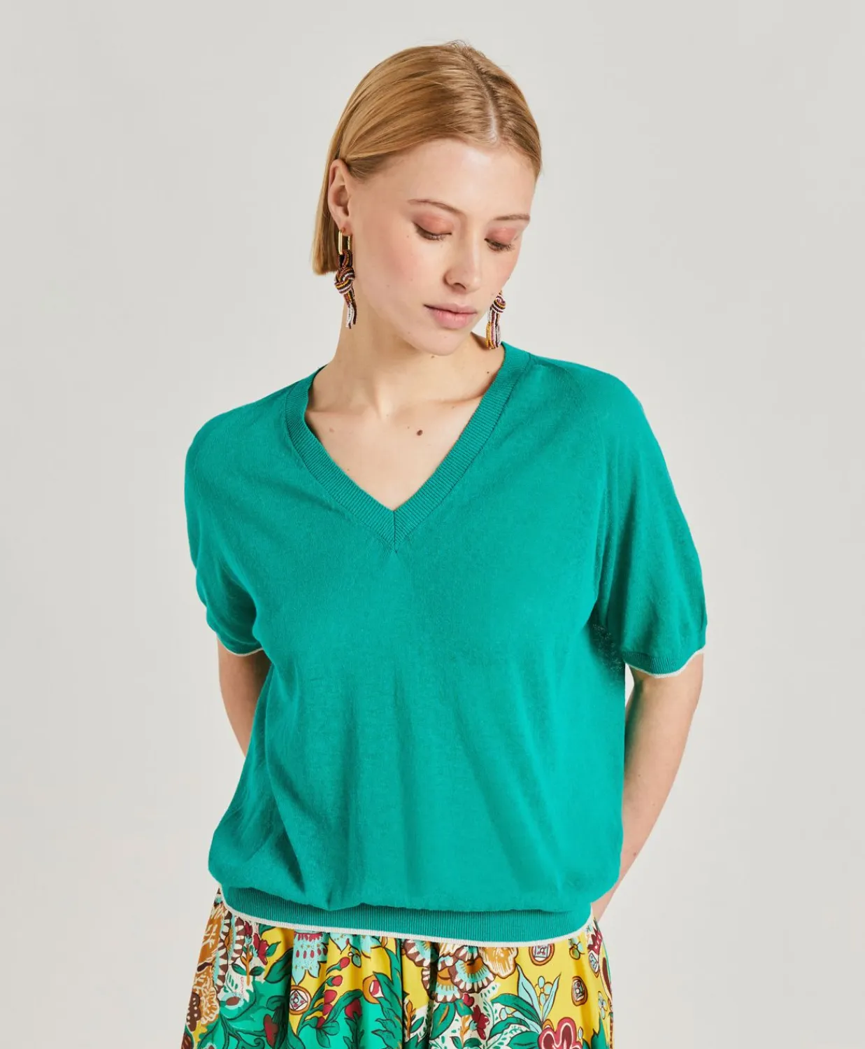 Donne Momonì Maglieria-Maglia Edie In Lino - Smeraldo