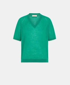 Donne Momonì Maglieria-Maglia Edie In Lino - Smeraldo