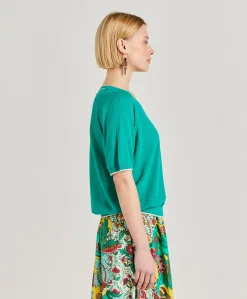 Donne Momonì Maglieria-Maglia Edie In Lino - Smeraldo