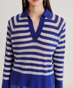 Donne Momonì Maglieria-Maglia Egide Perlata Righe Lurex - Bluette