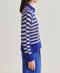 Donne Momonì Maglieria-Maglia Egide Perlata Righe Lurex - Bluette