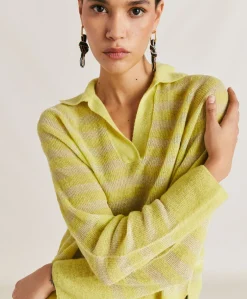 Donne Momonì Maglieria-Maglia Egide Perlata Righe Lurex - Lime