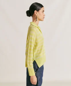 Donne Momonì Maglieria-Maglia Egide Perlata Righe Lurex - Lime