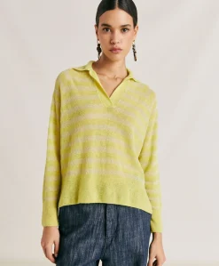 Donne Momonì Maglieria-Maglia Egide Perlata Righe Lurex - Lime