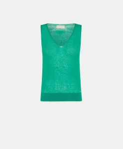 Donne Momonì Maglieria-Maglia Graziosa In Lino - Smeraldo