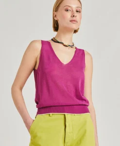 Donne Momonì Maglieria-Maglia Graziosa In Lino - Ciclamino