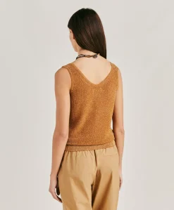 Donne Momonì Maglieria-Maglia Liccia Perlata Lurex - Caramello