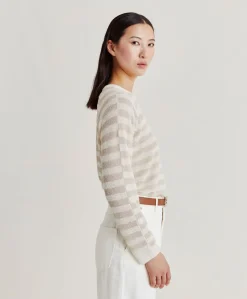 Donne Momonì Maglieria-Maglia Marmotta Perlata Righe Lurex - Panna