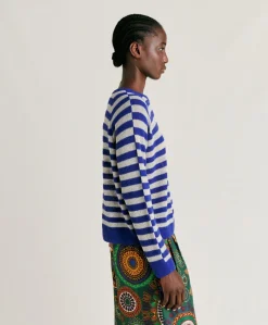 Donne Momonì Maglieria-Maglia Marmotta Perlata Righe Lurex - Bluette