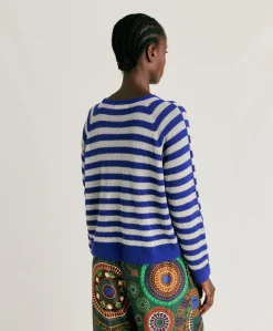 Donne Momonì Maglieria-Maglia Marmotta Perlata Righe Lurex - Bluette