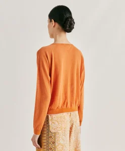 Donne Momonì Maglieria-Maglia Rio In Lino - Arancio