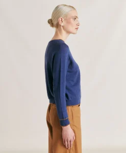 Donne Momonì Maglieria-Maglia Rio In Lino Elasticizzato - Blu