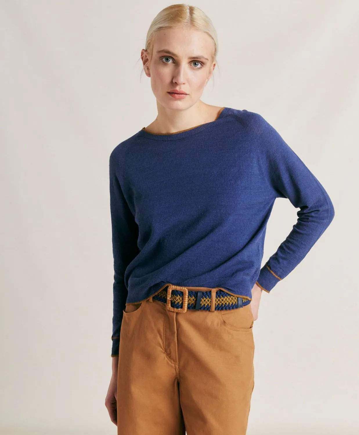 Donne Momonì Maglieria-Maglia Rio In Lino Elasticizzato - Blu