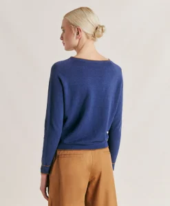 Donne Momonì Maglieria-Maglia Rio In Lino Elasticizzato - Blu