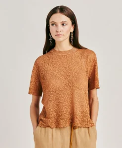 Donne Momonì Maglieria-Maglia Sveva In Lino - Caramello