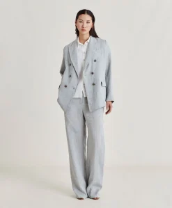 Donne Momonì Completi E Talleur-Pantalone Narciso In Lino Lurex - Grigio