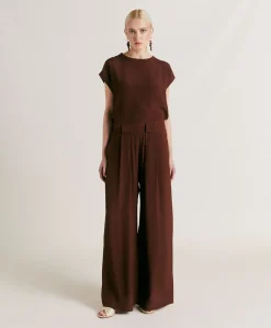 Donne Momonì Pantaloni E Shorts-Pantaloni Aspen In Acetato Seta - Cioccolato