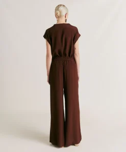 Donne Momonì Pantaloni E Shorts-Pantaloni Aspen In Acetato Seta - Cioccolato