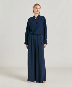 Donne Momonì Pantaloni E Shorts-Pantaloni Aspen In Acetato Seta - Blu Notte