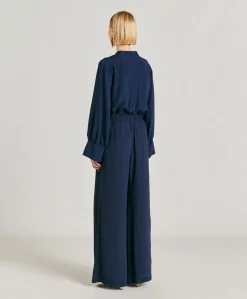 Donne Momonì Pantaloni E Shorts-Pantaloni Aspen In Acetato Seta - Blu Notte