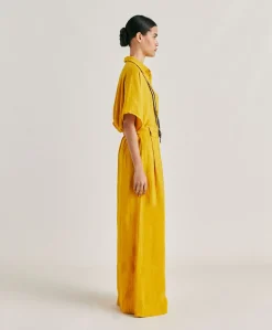 Donne Momonì Pantaloni E Shorts-Pantaloni Aspen In Lino Unito - Giallo Sole
