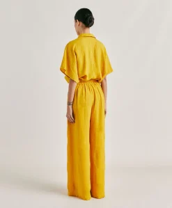 Donne Momonì Pantaloni E Shorts-Pantaloni Aspen In Lino Unito - Giallo Sole