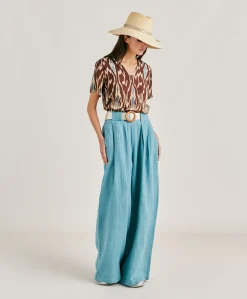 Donne Momonì Pantaloni E Shorts-Pantaloni Aspen In Lino Unito - Ceruleo