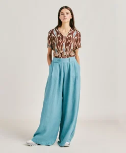 Donne Momonì Pantaloni E Shorts-Pantaloni Aspen In Lino Unito - Ceruleo