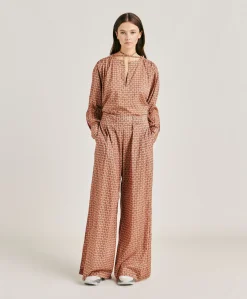Donne Momonì Pantaloni E Shorts-Pantaloni Aspen In Voile Cotone Stampato - Corallo