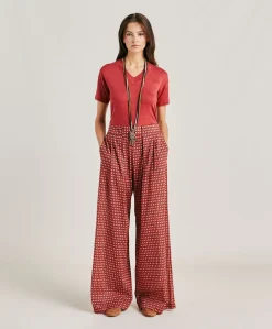 Donne Momonì Pantaloni E Shorts-Pantaloni Aspen In Voile Cotone Stampato - Rosso