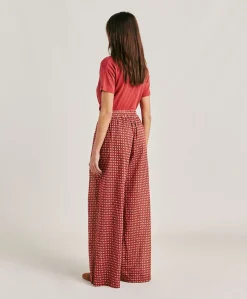 Donne Momonì Pantaloni E Shorts-Pantaloni Aspen In Voile Cotone Stampato - Rosso