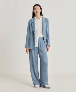Donne Momonì Completi E Talleur-Pantaloni Austin In Cupro Jacquard - Cielo