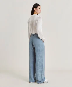 Donne Momonì Completi E Talleur-Pantaloni Austin In Cupro Jacquard - Cielo