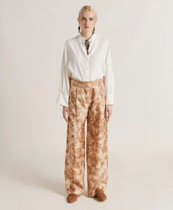 Donne Momonì Pantaloni E Shorts-Pantaloni Austin In Twill Di Seta - Cipria Multicolor
