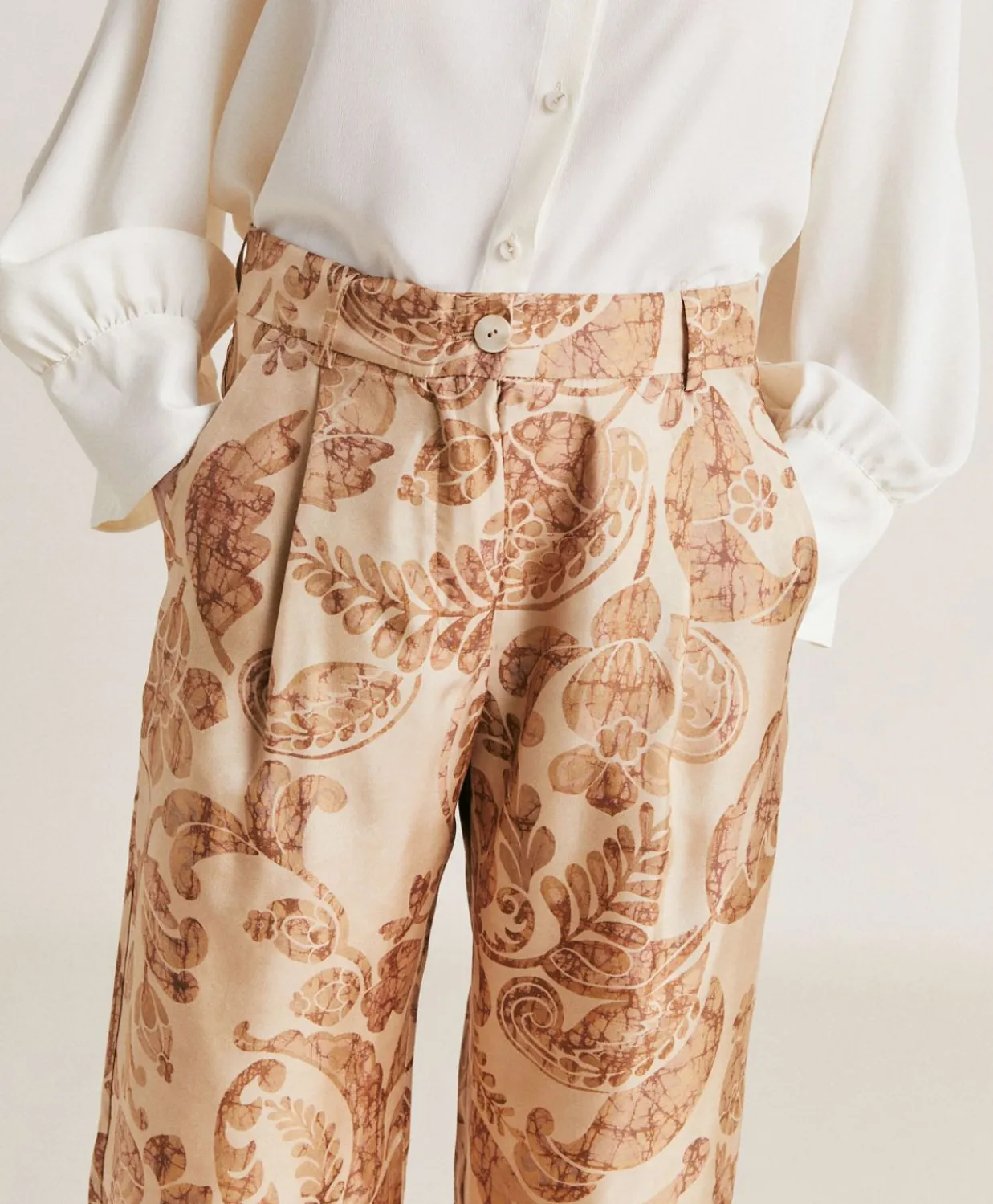 Donne Momonì Pantaloni E Shorts-Pantaloni Austin In Twill Di Seta - Cipria Multicolor