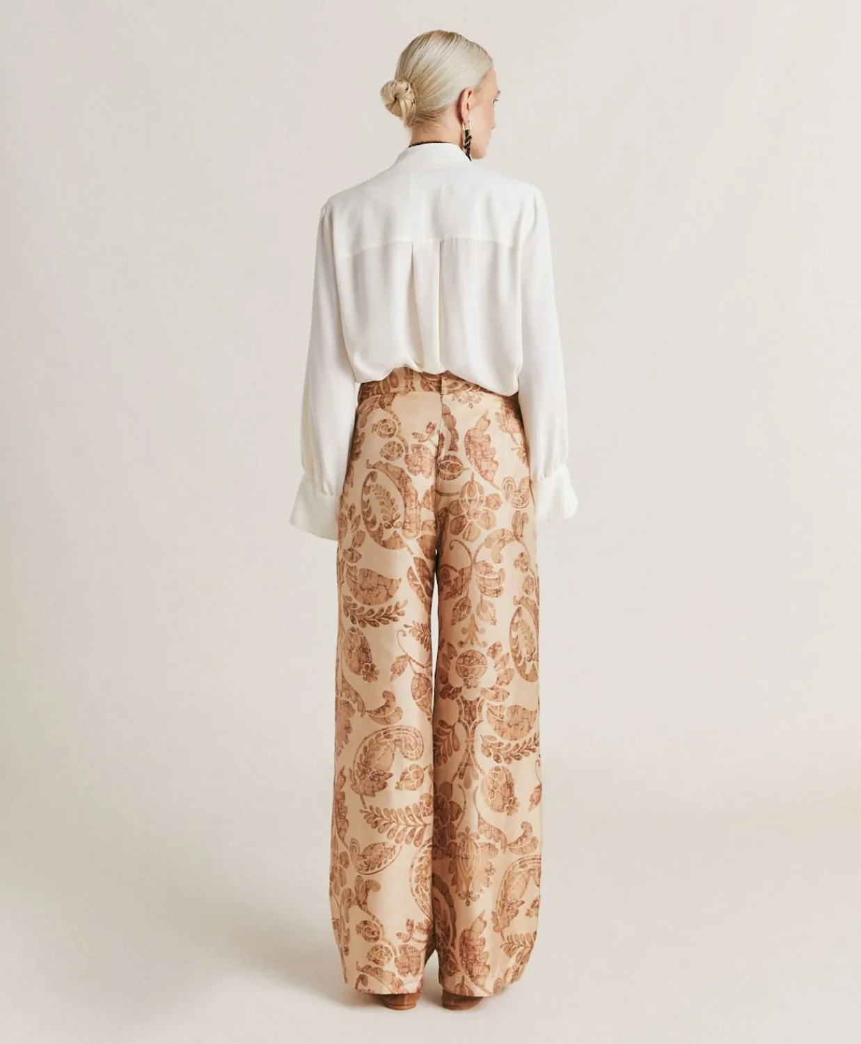 Donne Momonì Pantaloni E Shorts-Pantaloni Austin In Twill Di Seta - Cipria Multicolor