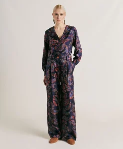 Donne Momonì Completi E Talleur-Pantaloni Austin In Twill Di Seta - Blu Notte Multicolor