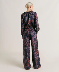 Donne Momonì Completi E Talleur-Pantaloni Austin In Twill Di Seta - Blu Notte Multicolor