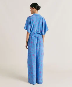 Donne Momonì Pantaloni E Shorts-Pantaloni Baccarat In Crepe De Chine - Bluette/Fucsia