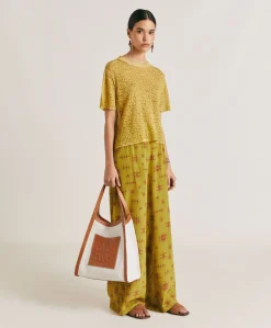 Donne Momonì Pantaloni E Shorts-Pantaloni Baccarat In Crepe De Chine - Lime/Vino