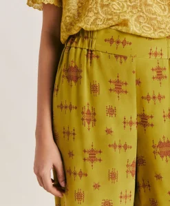 Donne Momonì Pantaloni E Shorts-Pantaloni Baccarat In Crepe De Chine - Lime/Vino